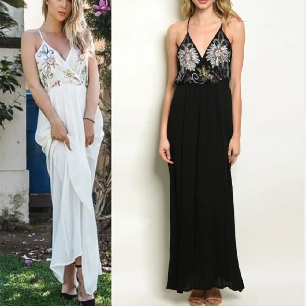 DRESS MAXI BLACK EMBROIDERY DRESS